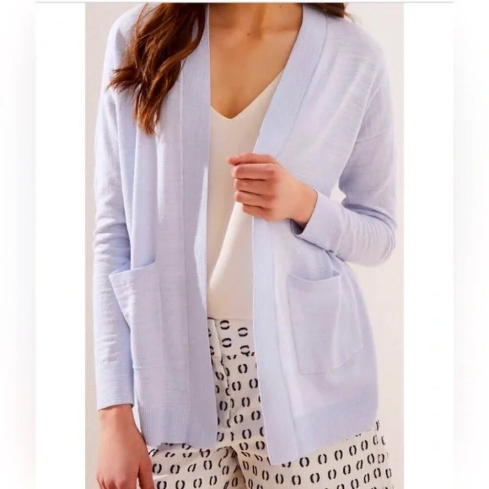Loft Drop Shoulder Open Pocket Cardigan in Light Blue, Size M